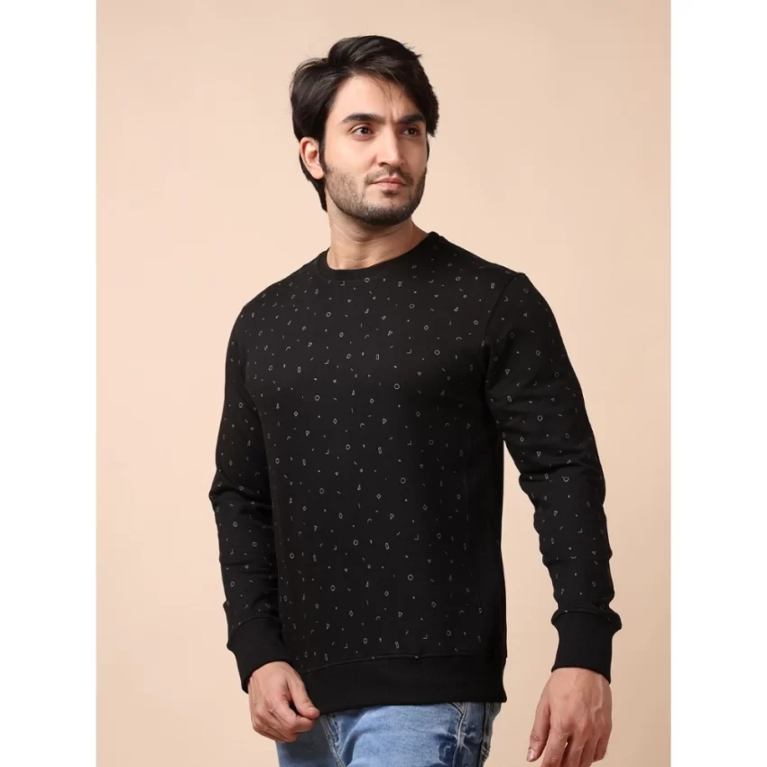 Generic Men's Casual Cotton Printed Round Neck Full Sleeve Sweat Shirt (Black) - Image 3