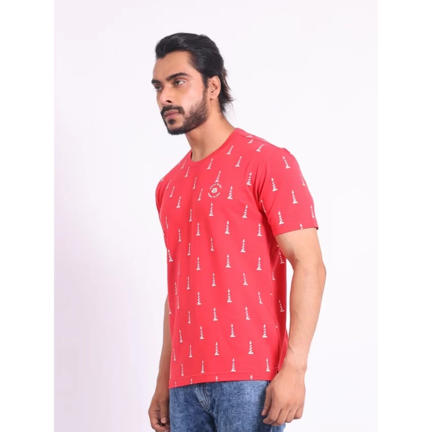 Generic Men's Casual Cotton Printed Round Neck Half Sleeve T-Shirt (Red) - Image 3