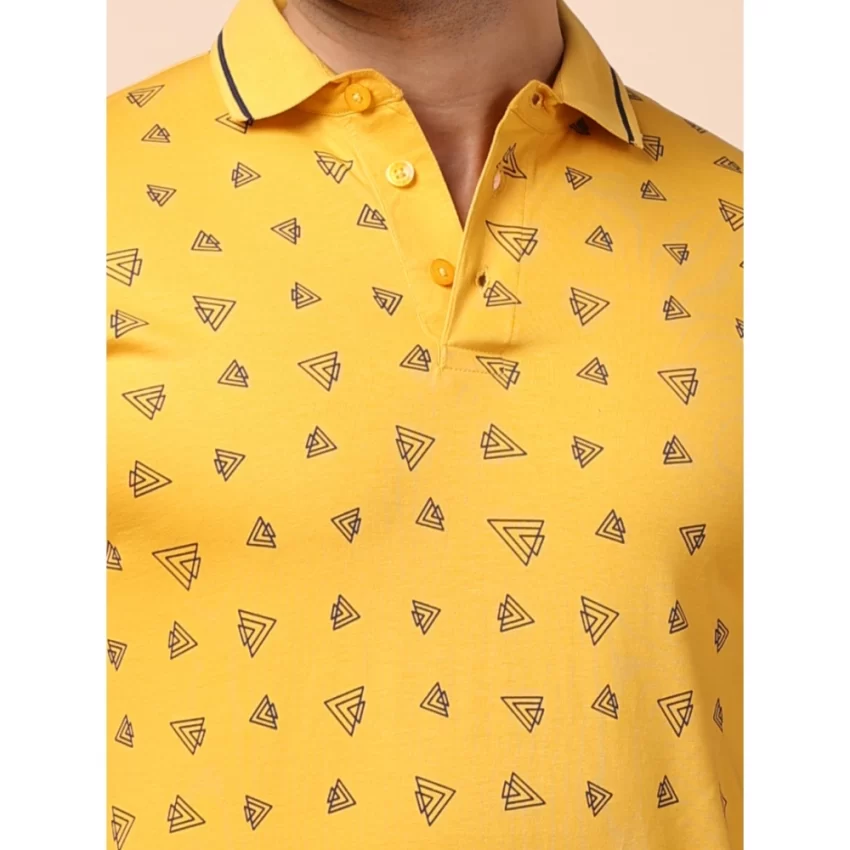 Generic Men's Casual Cotton Printed Polo Neck Half Sleeve T-Shirt (Mustard) - Image 7