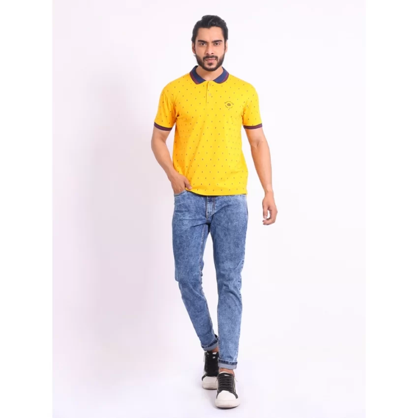 Generic Men's Casual Cotton Printed Polo Neck Half Sleeve T-Shirt (Turmeric) - Image 7
