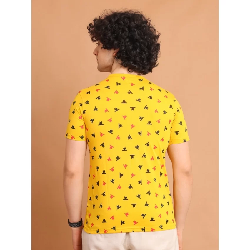Generic Men's Casual Cotton Printed Round Neck Half Sleeve T-Shirt (Yellow) - Image 2