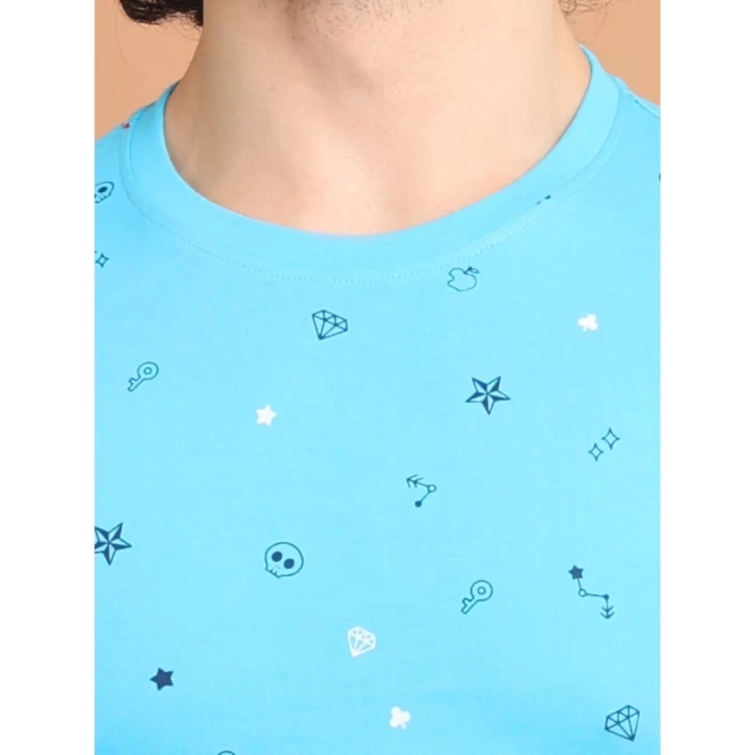 Generic Men's Casual Cotton Printed Round Neck Half Sleeve T-Shirt (Skyblue) - Image 6