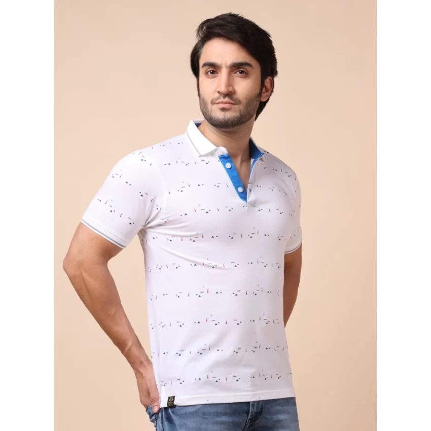 Generic Men's Casual Cotton Printed Polo Neck Half Sleeve T-Shirt (White) - Image 4