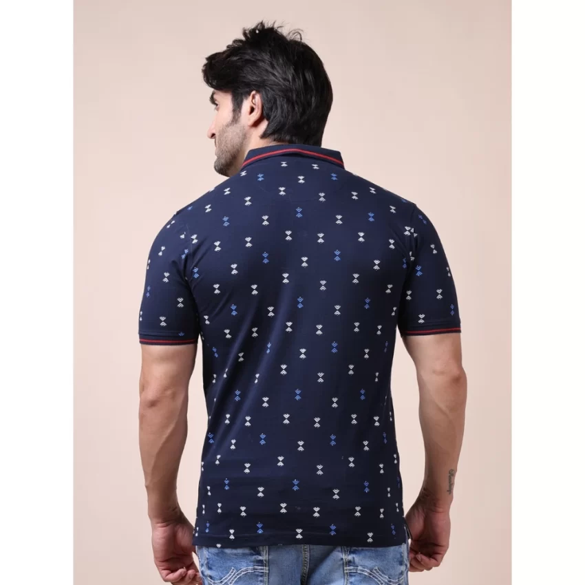 Generic Men's Casual Cotton Printed Polo Neck Half Sleeve T-Shirt (Navy) - Image 2