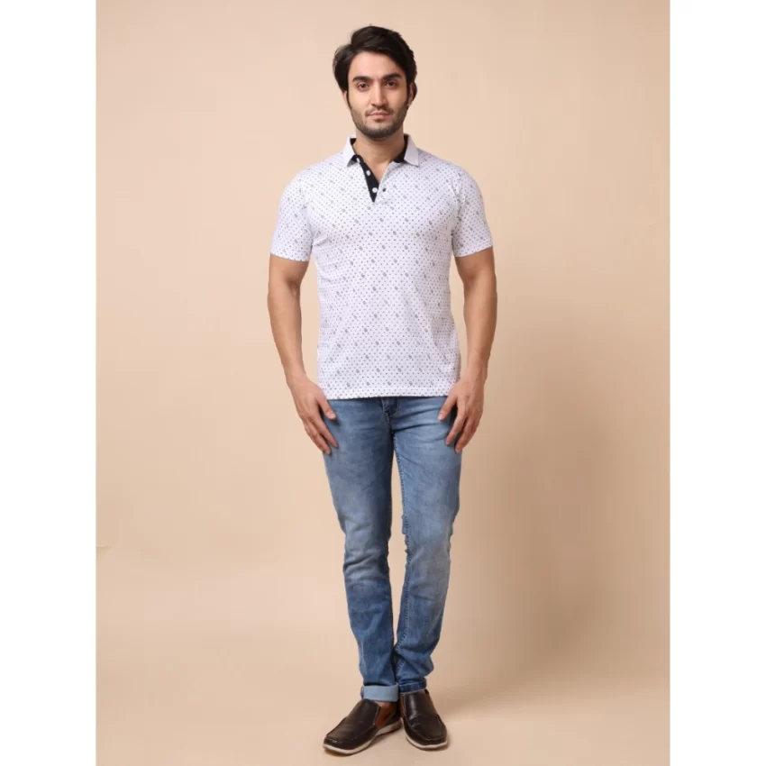 Generic Men's Casual Cotton Printed Polo Neck Half Sleeve T-Shirt (White) - Image 7
