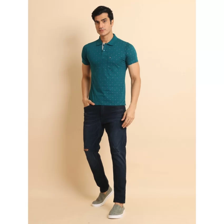 Generic Men's Casual Cotton Printed Polo Neck Half Sleeve T-Shirt (Green) - Image 7