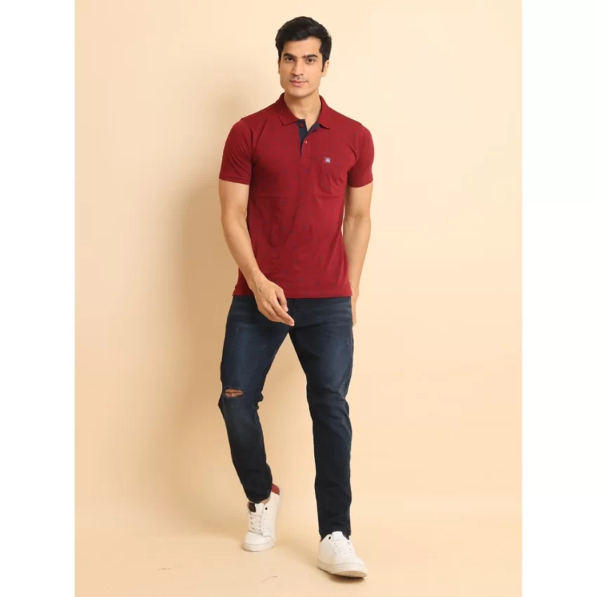 Generic Men's Casual Cotton Printed Polo Neck Half Sleeve T-Shirt (Red) - Image 7