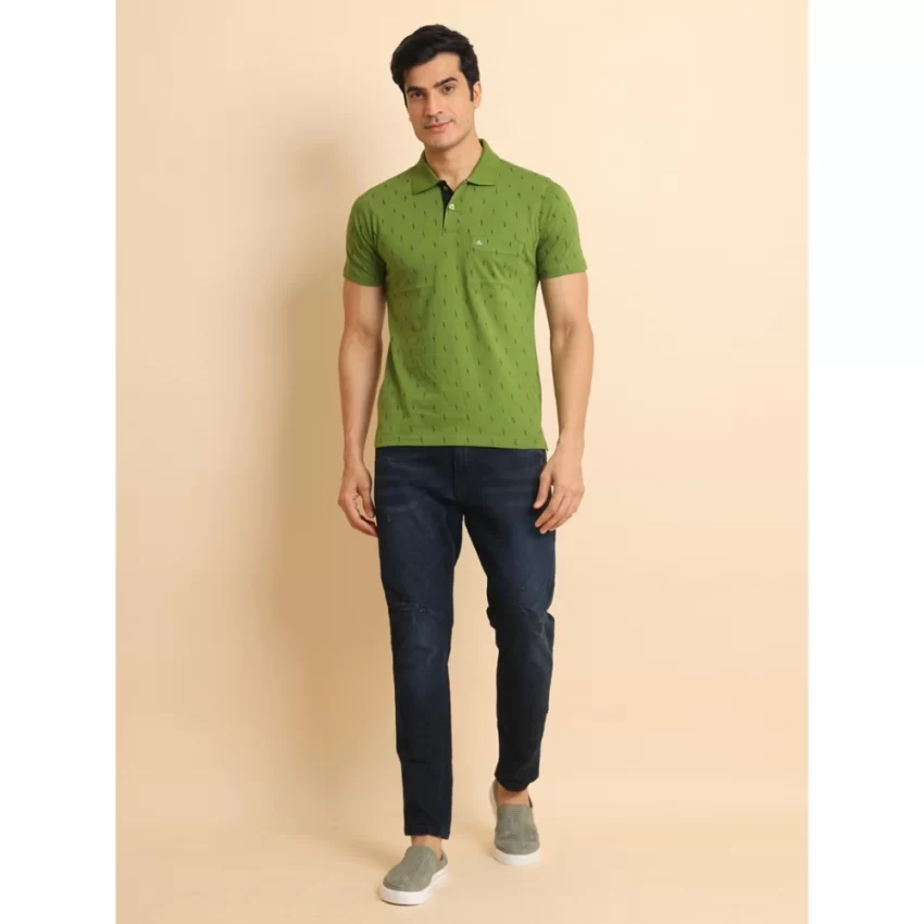 Generic Men's Casual Cotton Printed Polo Neck Half Sleeve T-Shirt (Green) - Image 7