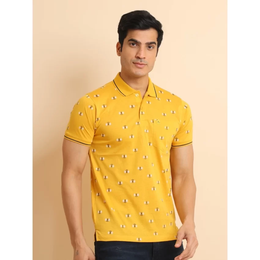 Generic Men's Casual Cotton Printed Polo Neck Half Sleeve T-Shirt (Mustard) - Image 3