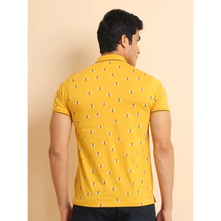 Generic Men's Casual Cotton Printed Polo Neck Half Sleeve T-Shirt (Mustard) - Image 2