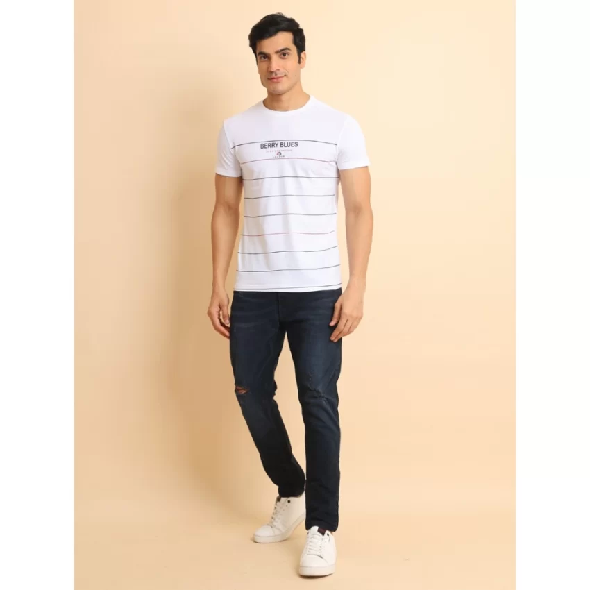 Generic Men's Casual Cotton Printed Round Neck Half Sleeve T-Shirt (White) - Image 7