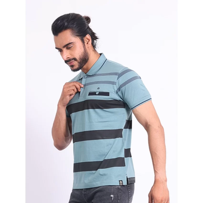 Generic Men's Casual Cotton Printed Polo Neck Half Sleeve T-Shirt (Green) - Image 4