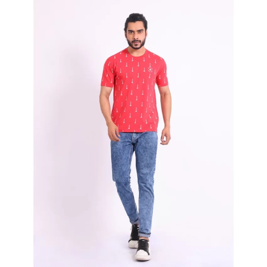 Generic Men's Casual Cotton Printed Round Neck Half Sleeve T-Shirt (Red) - Image 7
