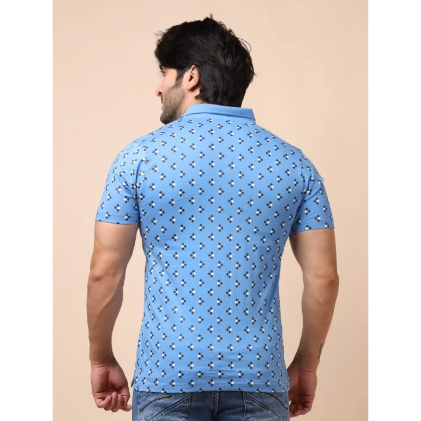 Generic Men's Casual Cotton Printed Polo Neck Half Sleeve T-Shirt (Blue) - Image 2
