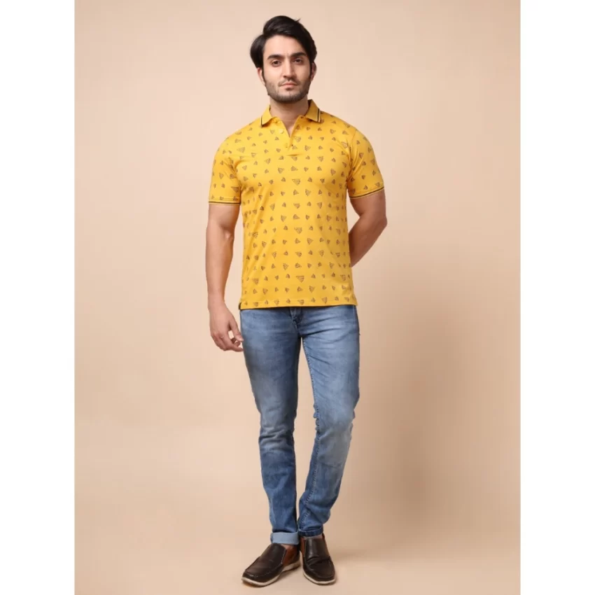 Generic Men's Casual Cotton Printed Polo Neck Half Sleeve T-Shirt (Mustard) - Image 6