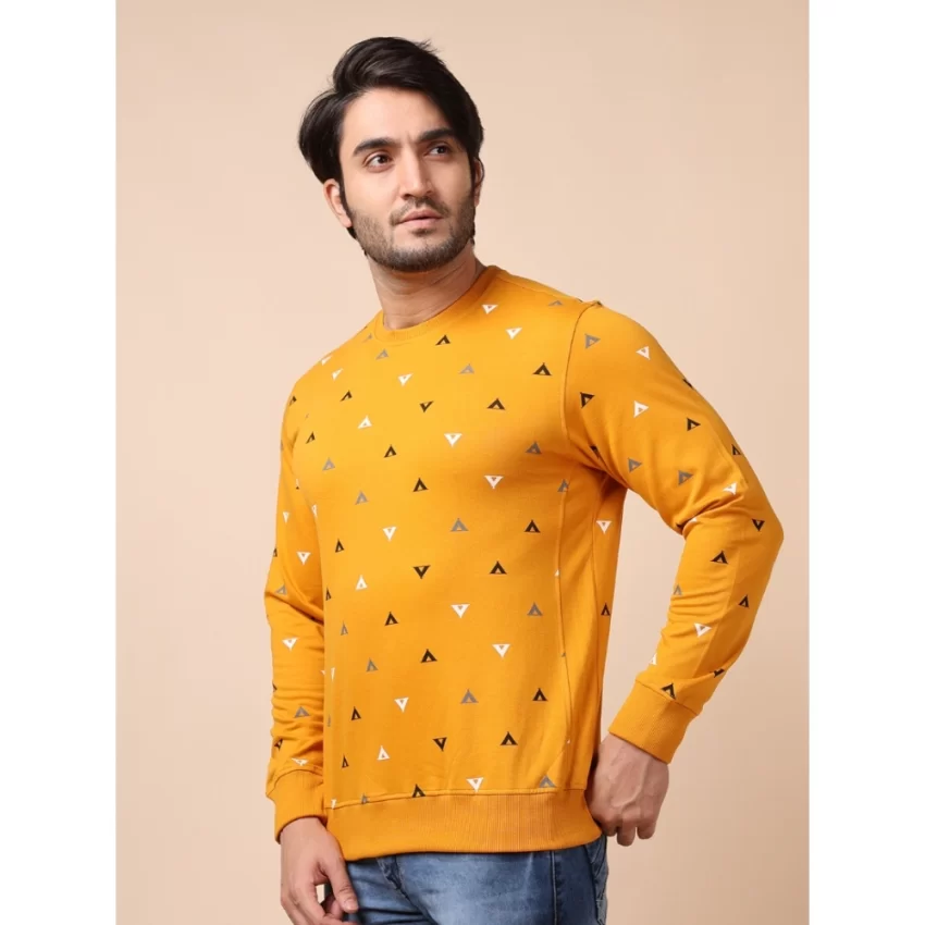 Generic Men's Casual Cotton Printed Round Neck Full Sleeve Sweat Shirt (Mustard) - Image 3