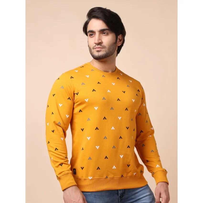 Generic Men's Casual Cotton Printed Round Neck Full Sleeve Sweat Shirt (Mustard) - Image 4