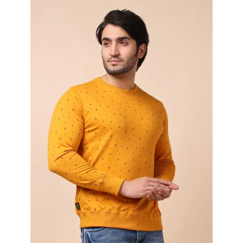 Generic Men's Casual Cotton Printed Round Neck Full Sleeve Sweat Shirt (Mustard) - Image 4
