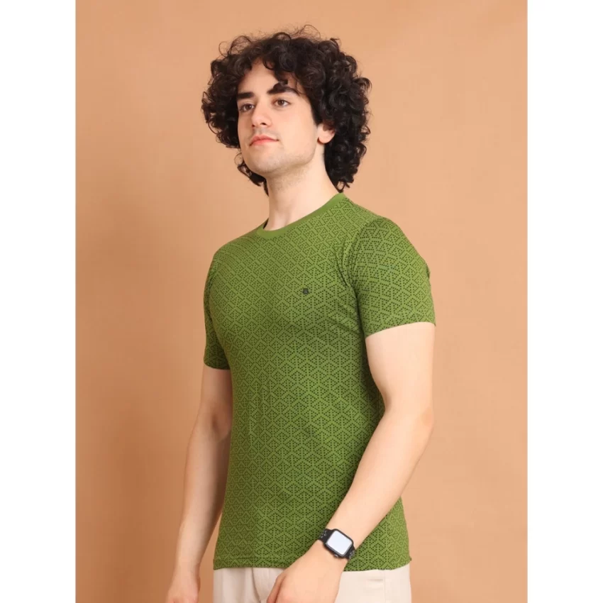 Generic Men's Casual Cotton Printed Round Neck Half Sleeve T-Shirt (Green) - Image 4