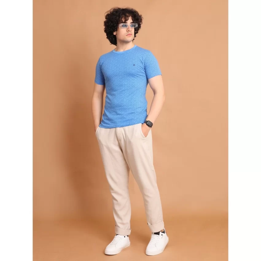 Generic Men's Casual Cotton Printed Round Neck Half Sleeve T-Shirt (LightBlue) - Image 7