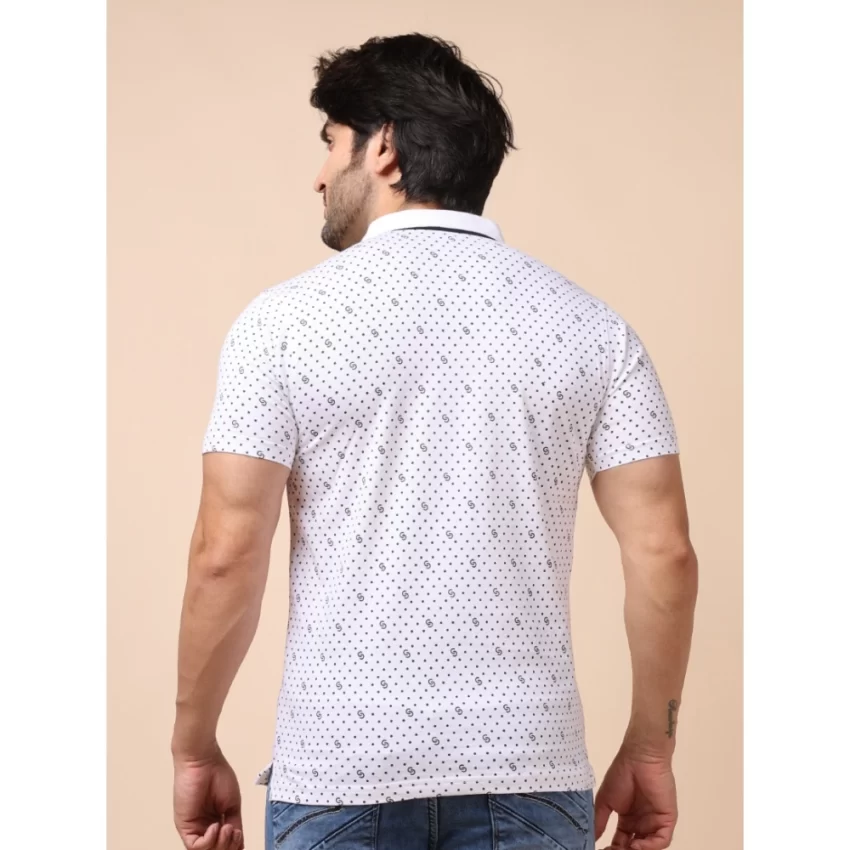 Generic Men's Casual Cotton Printed Polo Neck Half Sleeve T-Shirt (White) - Image 2