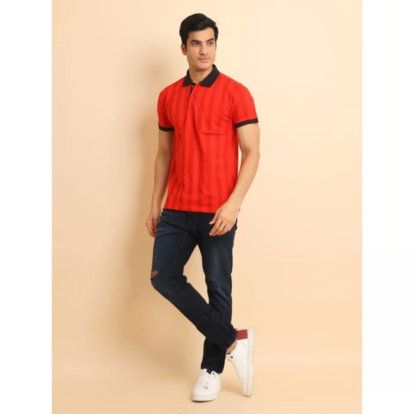 Generic Men's Casual Cotton Printed Polo Neck Half Sleeve T-Shirt (Red) - Image 7