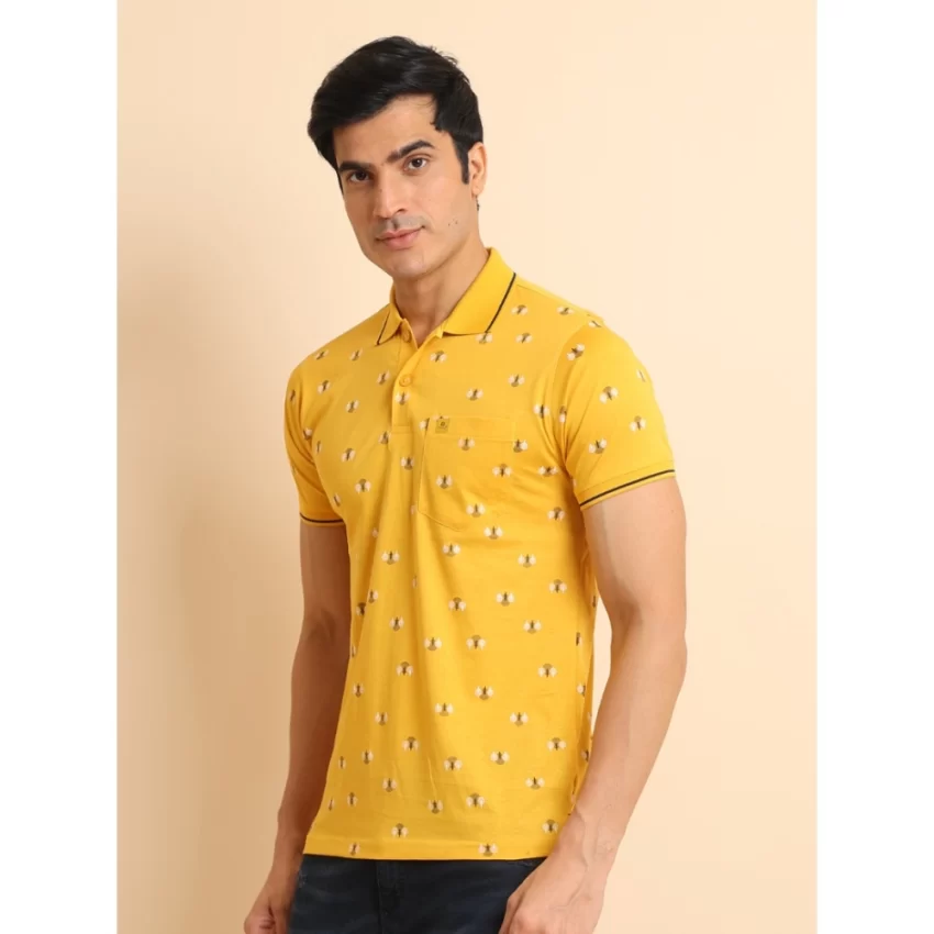 Generic Men's Casual Cotton Printed Polo Neck Half Sleeve T-Shirt (Mustard) - Image 4