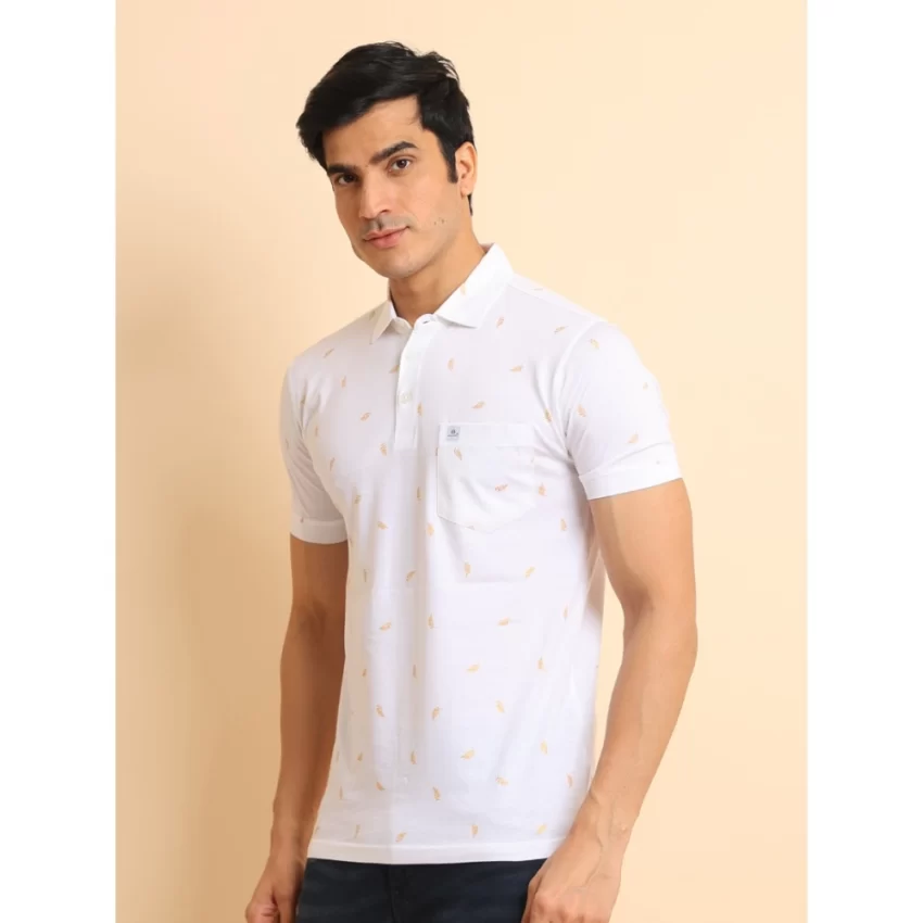 Generic Men's Casual Cotton Printed Polo Neck Half Sleeve T-Shirt (White) - Image 4
