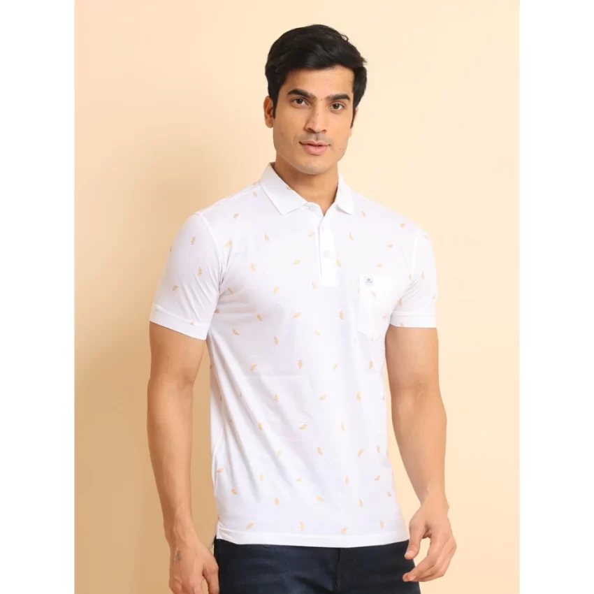 Generic Men's Casual Cotton Printed Polo Neck Half Sleeve T-Shirt (White) - Image 3