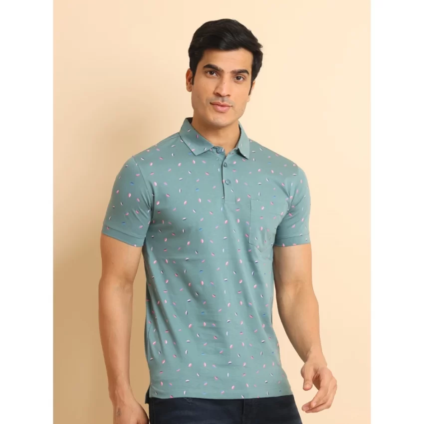 Generic Men's Casual Cotton Printed Polo Neck Half Sleeve T-Shirt (Grey) - Image 3