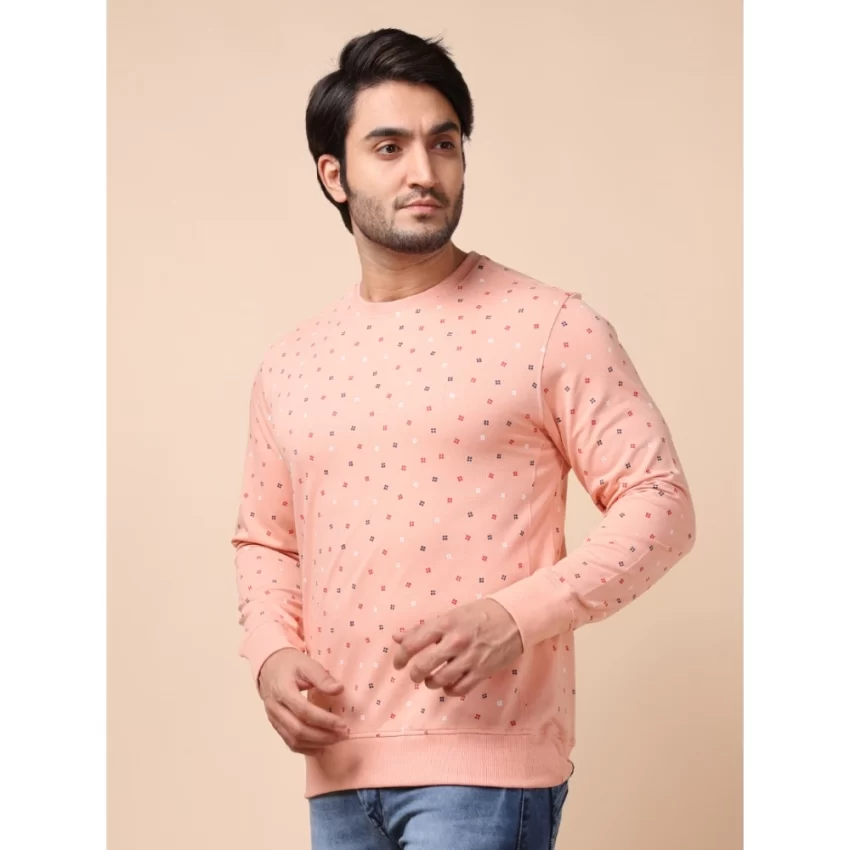 Generic Men's Casual Cotton Printed Round Neck Full Sleeve Sweat Shirt (Peach) - Image 3