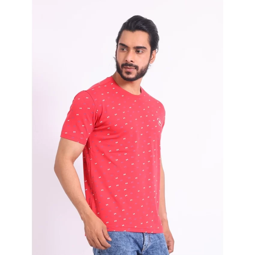 Generic Men's Casual Cotton Printed Round Neck Half Sleeve T-Shirt (Red) - Image 4
