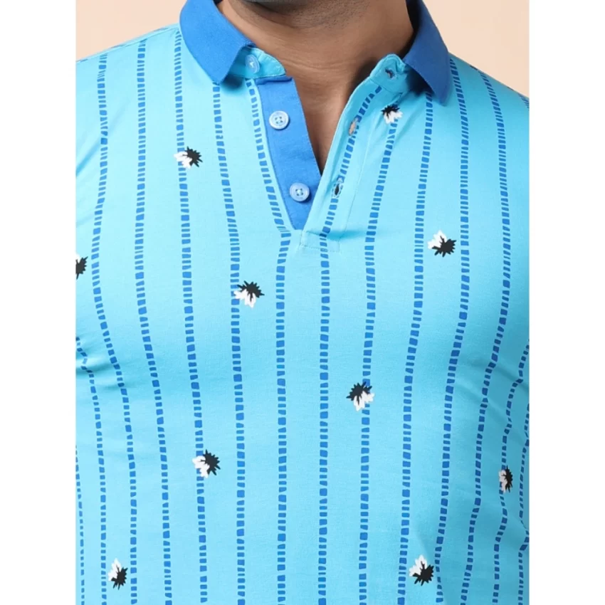 Generic Men's Casual Cotton Printed Polo Neck Half Sleeve T-Shirt (Skyblue) - Image 6