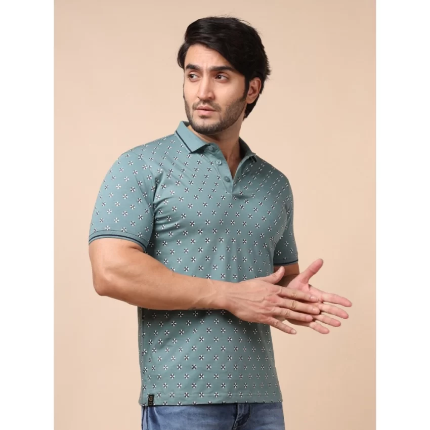 Generic Men's Casual Cotton Printed Polo Neck Half Sleeve T-Shirt (Grey) - Image 4