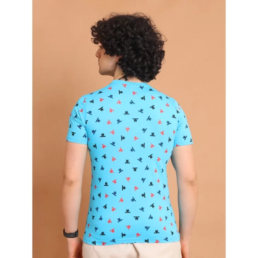 Generic Men's Casual Cotton Printed Round Neck Half Sleeve T-Shirt (Skyblue) - Image 2