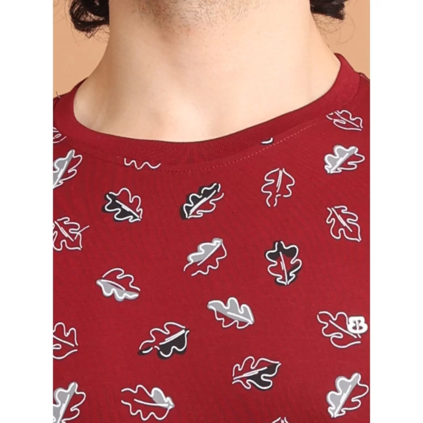 Generic Men's Casual Cotton Printed Round Neck Half Sleeve T-Shirt (Maroon) - Image 6