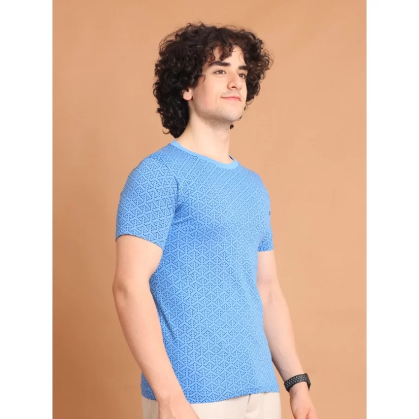 Generic Men's Casual Cotton Printed Round Neck Half Sleeve T-Shirt (LightBlue) - Image 3