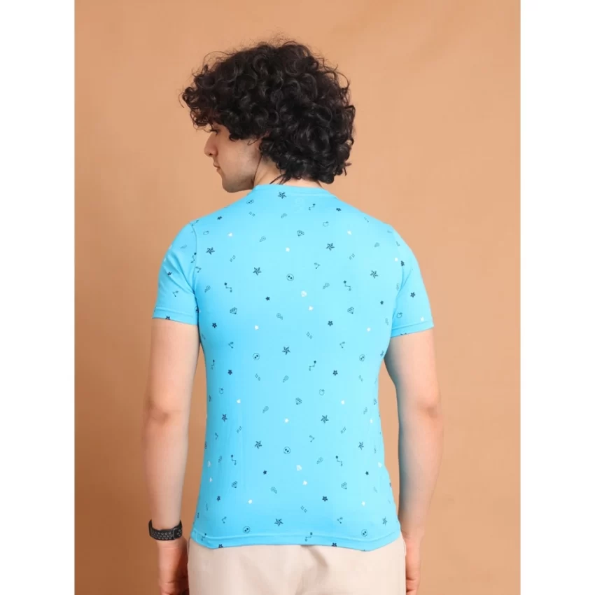 Generic Men's Casual Cotton Printed Round Neck Half Sleeve T-Shirt (Skyblue) - Image 2