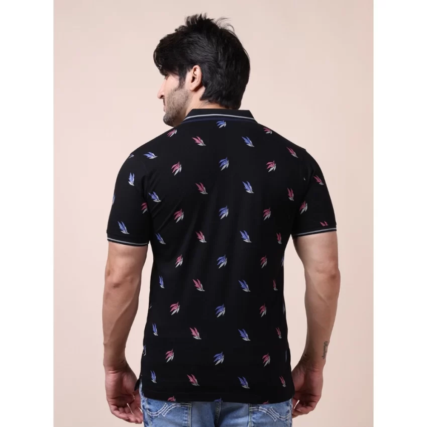 Generic Men's Casual Cotton Printed Polo Neck Half Sleeve T-Shirt (Black) - Image 2
