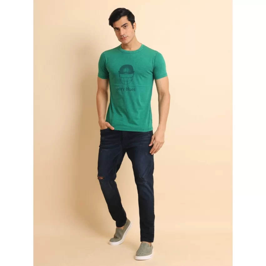 Generic Men's Casual Cotton Printed Round Neck Half Sleeve T-Shirt (Green) - Image 7