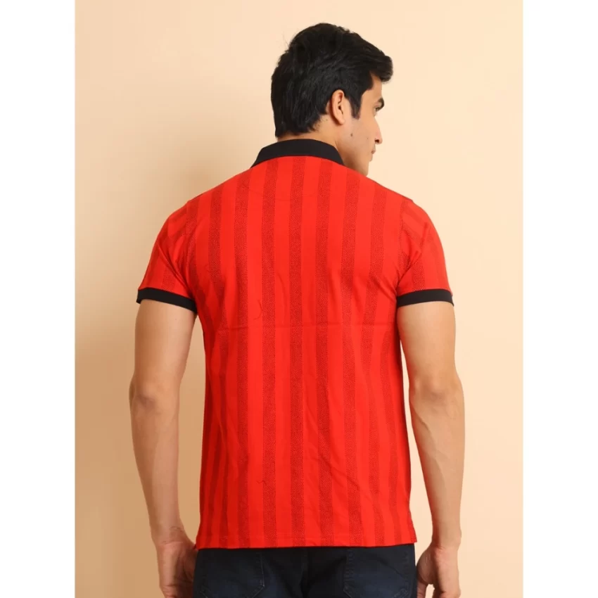 Generic Men's Casual Cotton Printed Polo Neck Half Sleeve T-Shirt (Red) - Image 2