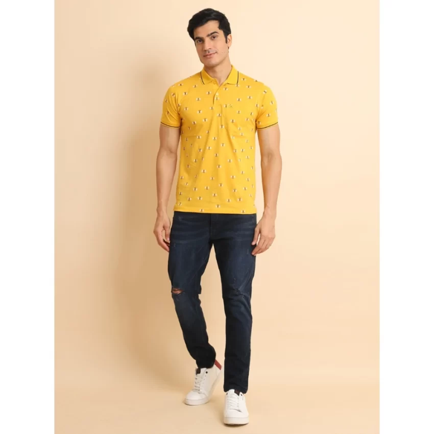 Generic Men's Casual Cotton Printed Polo Neck Half Sleeve T-Shirt (Mustard) - Image 7