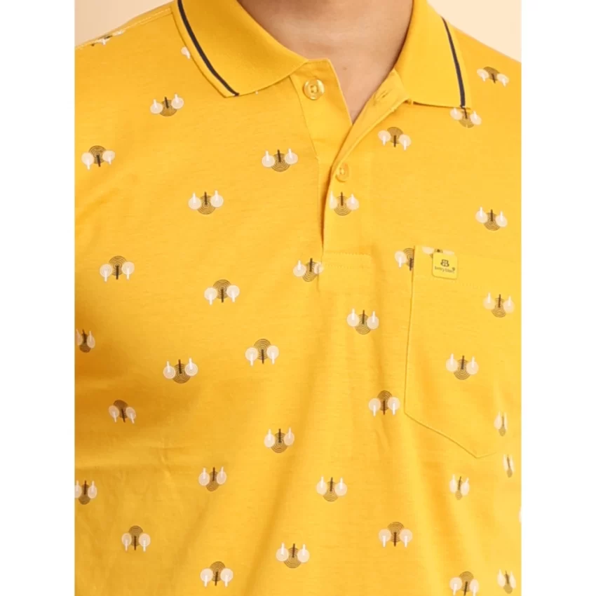 Generic Men's Casual Cotton Printed Polo Neck Half Sleeve T-Shirt (Mustard) - Image 6