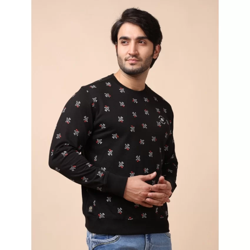 Generic Men's Casual Cotton Printed Round Neck Full Sleeve Sweat Shirt (Black) - Image 4