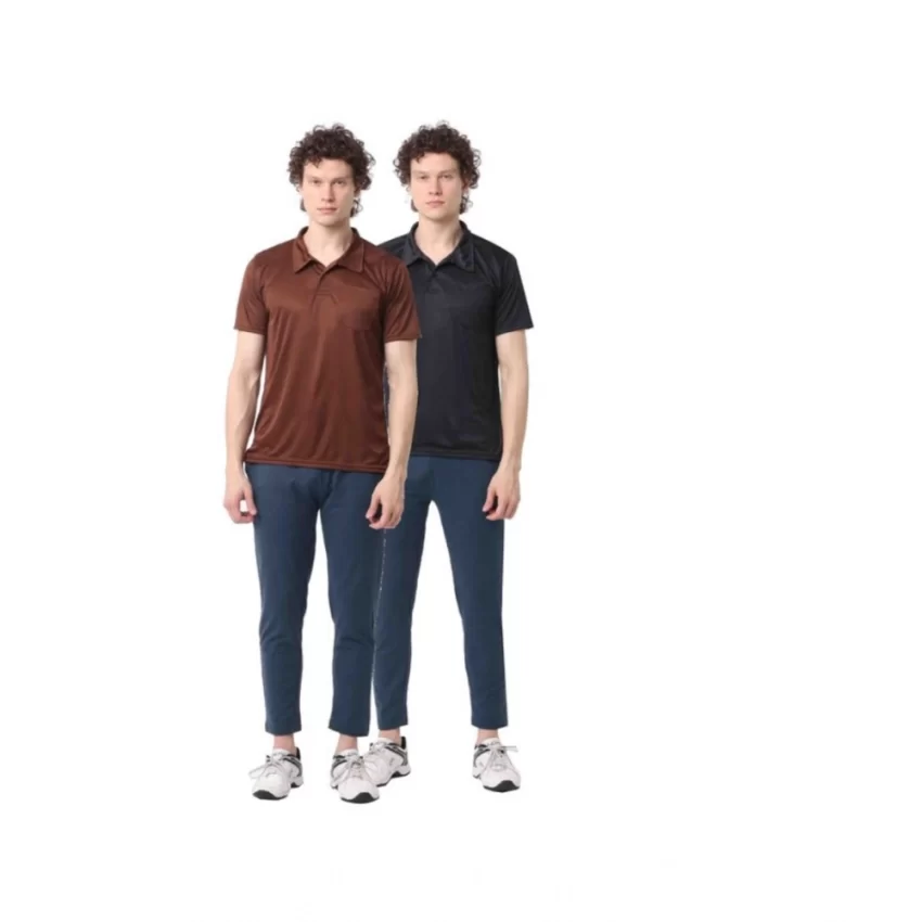 Generic Pack of 2 Men's Casual Cotton Blend Solid Short Sleeve Tshirts (Multicolor)